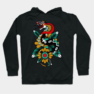 snake old school tattoo style vintage floral Hoodie